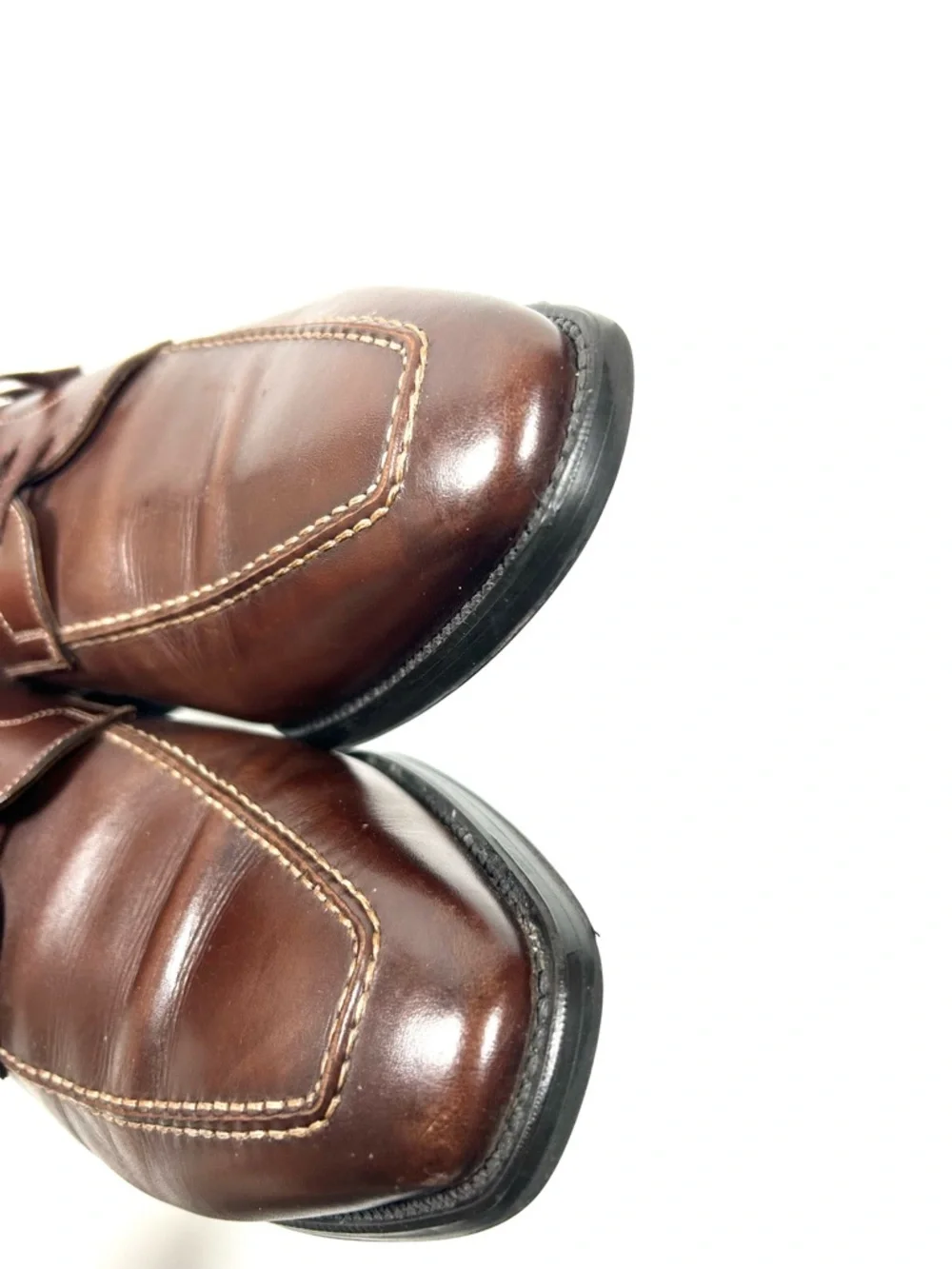 Santoni Brown Oxford Men’s 9.5 Pointed Square Toe Lace Up‎ Made in Italy Leather